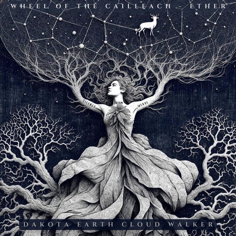 Album art of the Cailleach and stag reaching to the ethers - Wheel of the Cailleach - Ether - Dakota Earth Cloud Walker